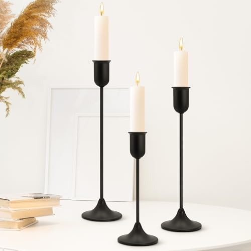 EAST FLAME Candle Holder - 3 PCS Candlestick Holders - Vintage Candle Stick Holder - Modern Decorative Centerpiece - Cozy Atmosphere Gift for Home Decor, Wedding, Black Taper | Amazon (US)