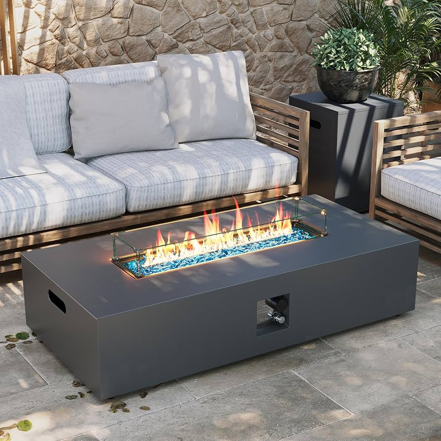 UPHA 56-inch Outdoor Propane Gas Fire Pit Table 50000 BTU Iron Rectangle Firepit for Outside Pati... | Amazon (US)
