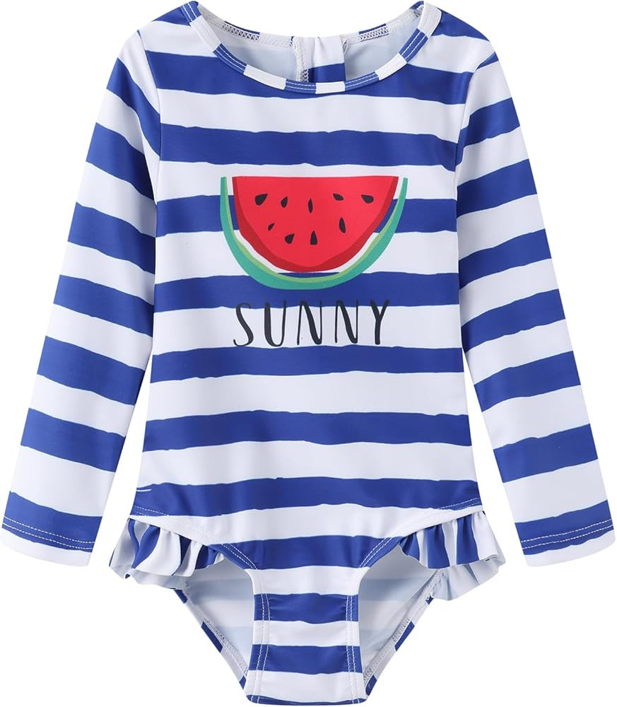 Baby Girls One Piece Swimsuits Long Sleeve Rash Guard for Kids Girls UPF 50+ Sun Protection Swims... | Amazon (US)