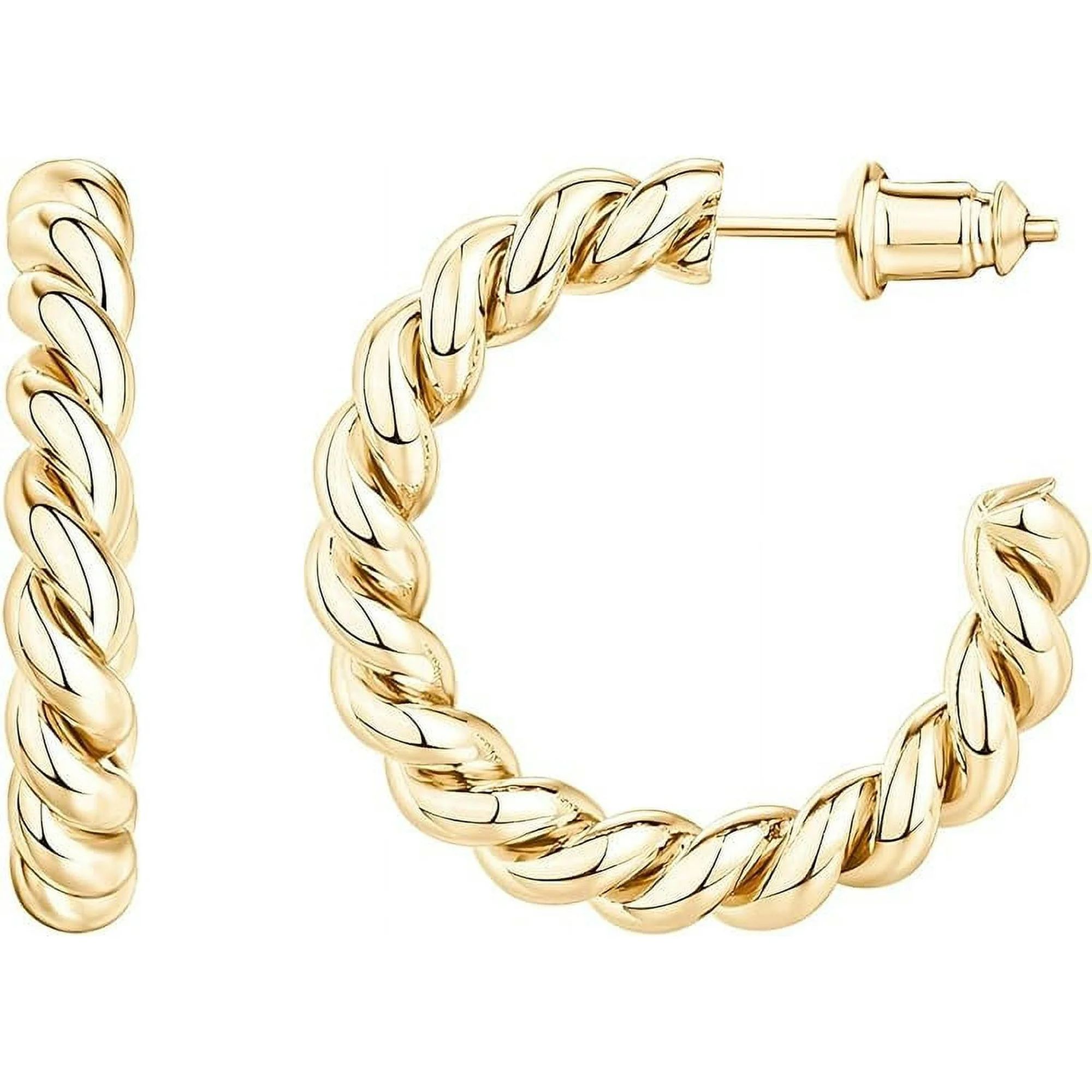 PAVOI 14K Yellow Gold Plated Twisted Rope Round Hoop Earrings | 25 Millimeters Hoop Earrings for ... | Walmart (US)