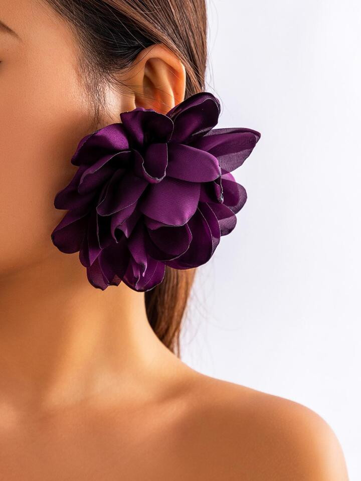 1pair Fashion Polyester Flower Stud Earrings For Women For Party | SHEIN