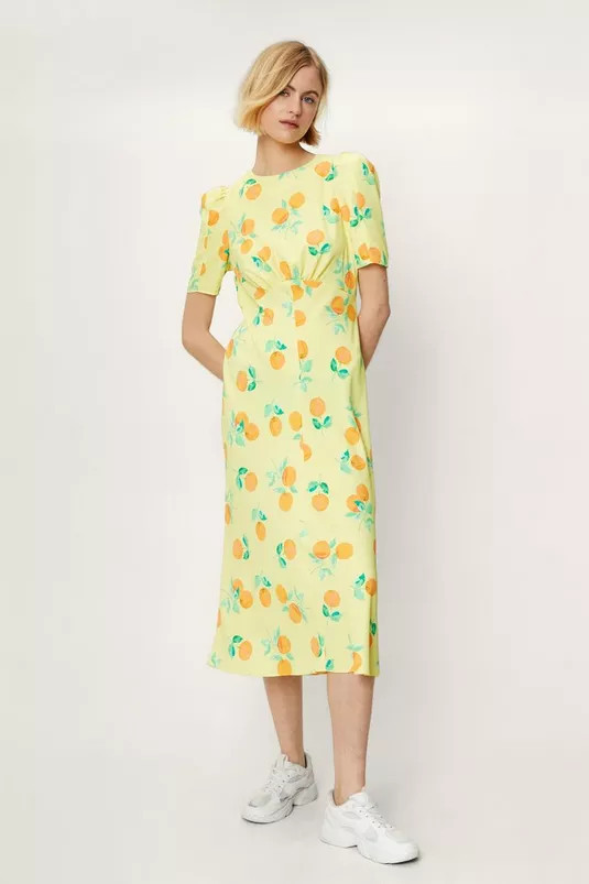 Orange Printed Midi Slip Dress | Nasty Gal (US)