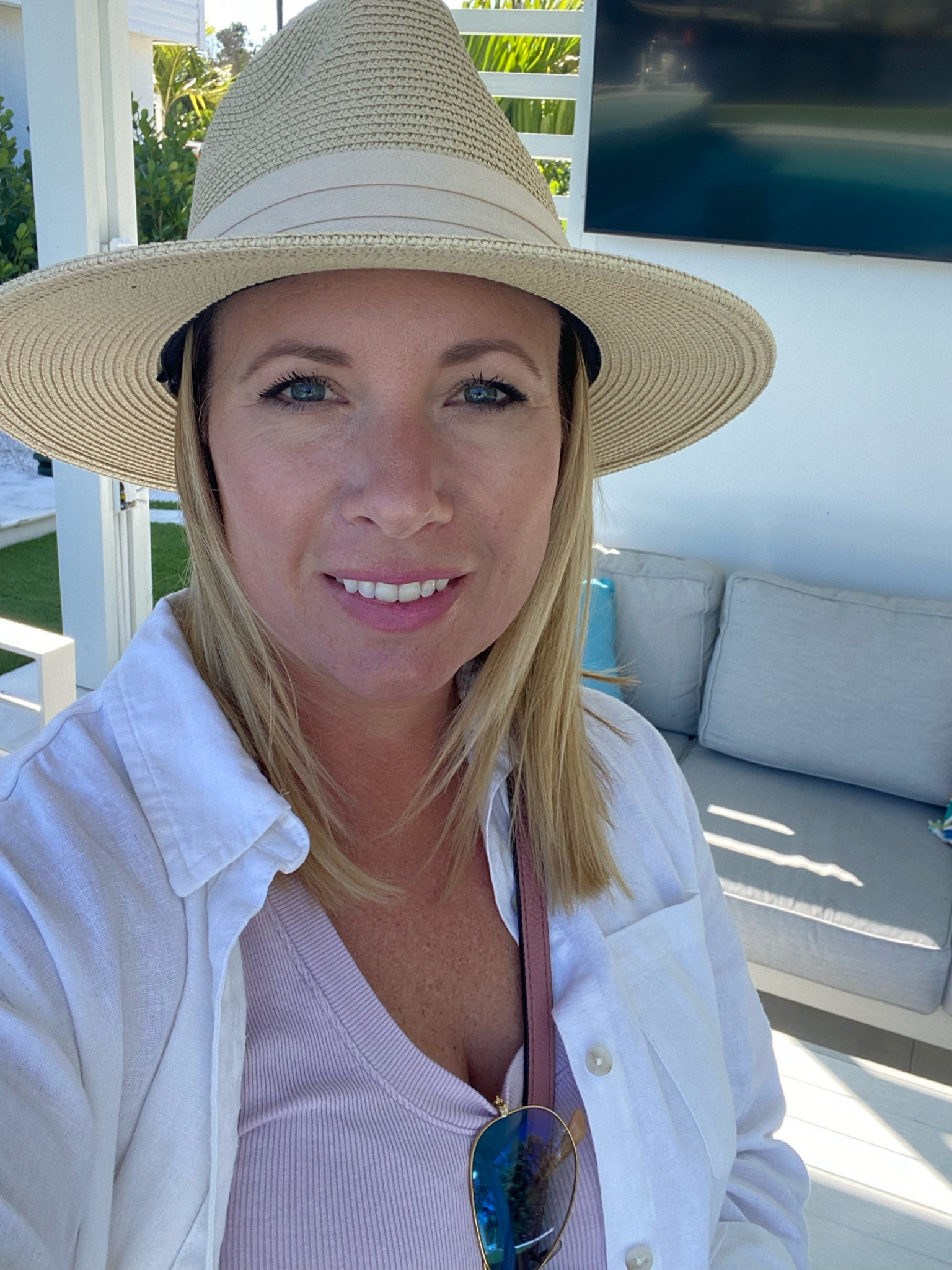 Best hat to travel with and cutest linen top to layer for your pool beach days. HOC Summer #hocsummer

#LTKover40 #LTKSeasonal #LTKfindsunder50