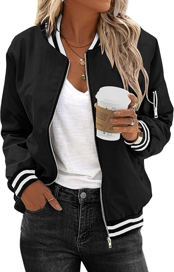 Zeagoo Women's Bomber Jacket Casual Coat Zip Up Spring Fall Clothes with Pockets S-XXL | Amazon (US)