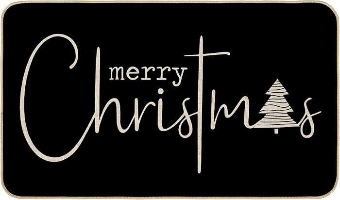 Merry Christmas Tree Doormat Xmas Winter Front Door Mat Non-Slip Rectangle Rubber Floor Mat for I... | Amazon (US)