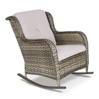 Wicker Outdoor Rocking Chair with Beige Cushion | The Home Depot
