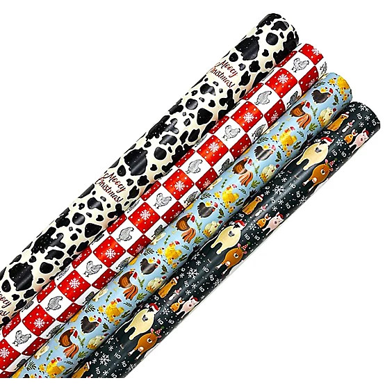 New!Red Shed  Farm Animal Wrapping Paper Rolls, 4-Pack | Tractor Supply