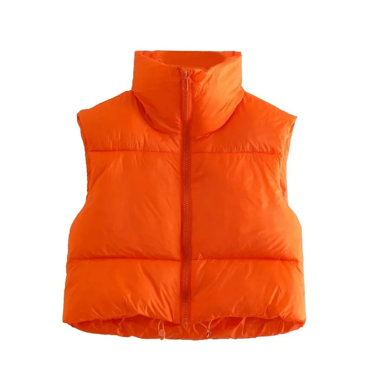 Loalirando Women Zip Up Stand Collar Sleeveless Padded Cropped Puffer Quilted Vest Winter Jacket | Walmart (US)