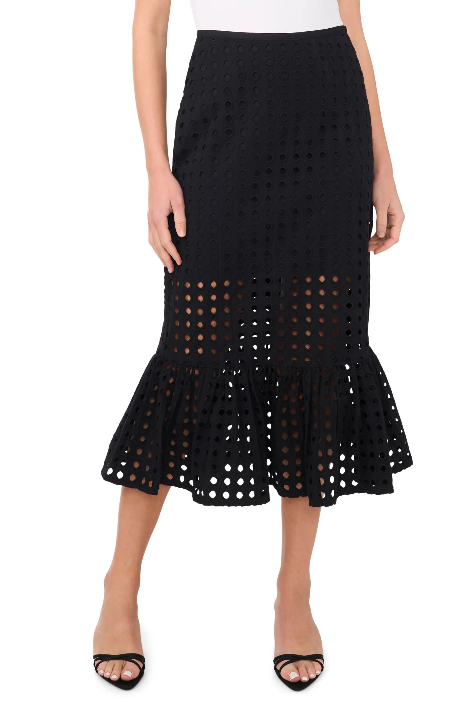 CeCe Eyelet Ruffle Hem Cotton Midi Skirt | Nordstrom | Nordstrom