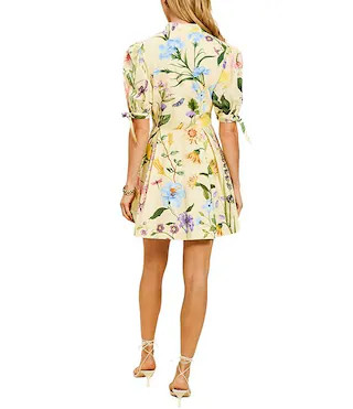 Brooklyn Blooming Vine Poplin Mandarin Collar Neckline Elbow Length Sleeves A-Line Mini Dress | Dillard's