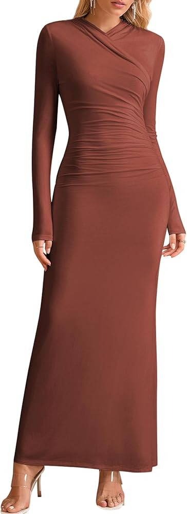 KUTUMAI Long Sleeve Formal Wedding Guest Dresses for Women Fall Modest V Neck Bodycon Maxi Cockta... | Amazon (US)