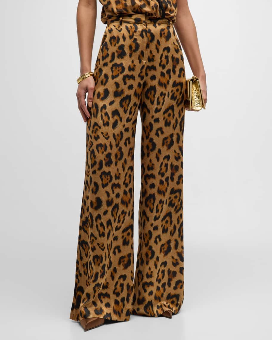 Pilar Leopard Silk Wide-Leg Pants | Neiman Marcus