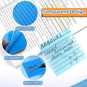 BABORUI 350 Sheets Transparent Sticky Notes with Lines, 7 Pads Lined Translucent Sticky Notes 3x3... | Amazon (US)