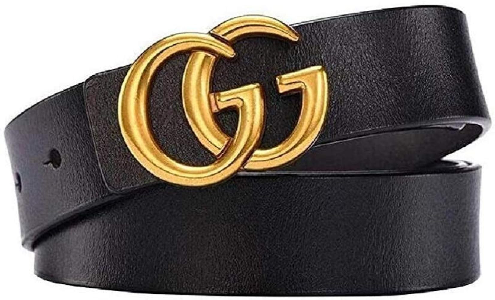 Women's Fashion Leather Belts with Gold Metal Buckle Dress Belt for Pants Jeans Shorts Dresses Bl... | Amazon (US)