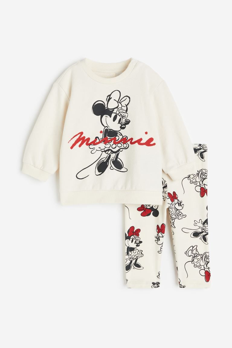 2-piece Printed Cotton Set - Natural white/Minnie Mouse - Kids | H&M US | H&M (US + CA)