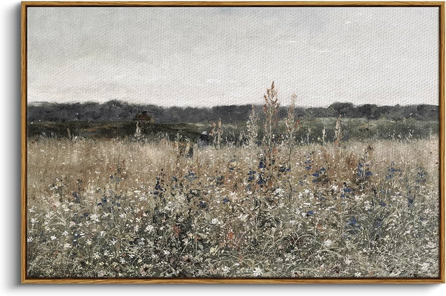 InSimSea Framed Canvas Wall Art Vintage Decor, Landscape Wall Art, Meadow with Flowers Art, Moder... | Amazon (US)