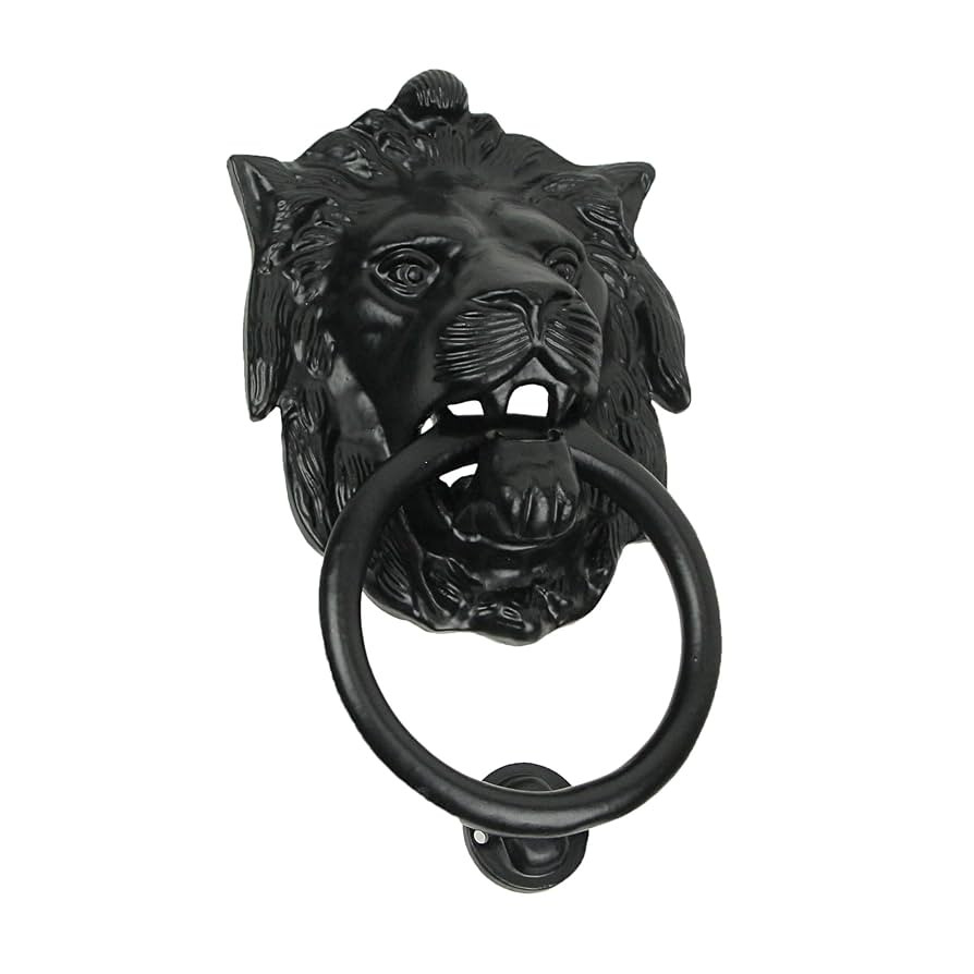 Black Enamel Cast Iron Lion Head Decorative Door Knocker Antique Home Accent | Amazon (US)