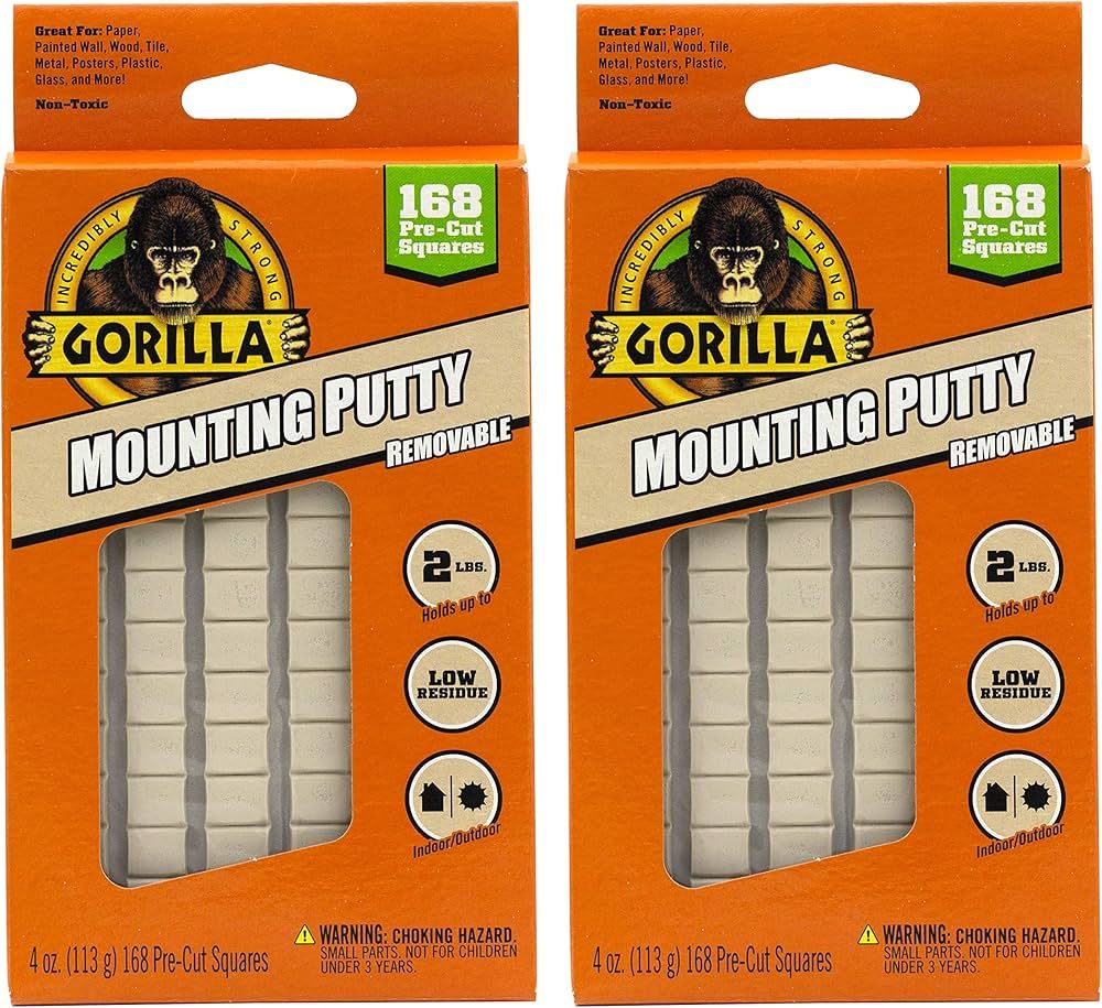 Gorilla Removable Mounting Putty, 168 Pre-Cut Squares, Off White (Pack of 2) | Amazon (US)