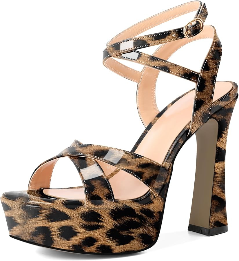 Soireelady Womens Platform Heels Chunky High Heeled Sandals Open Toe Cross Strappy Slingback Heel... | Amazon (US)