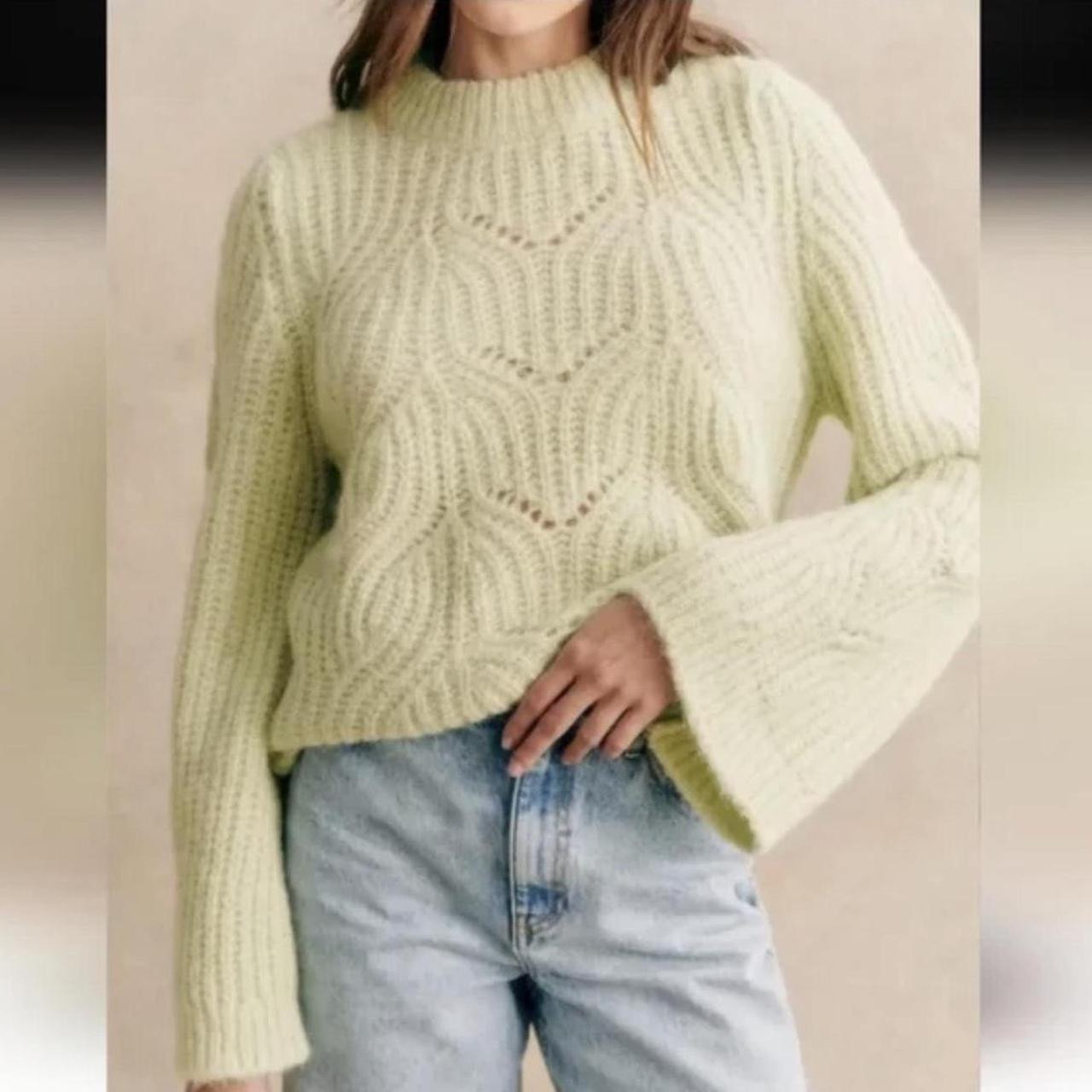 Sézane Women's Sweater - Green/Cream - S | Depop US
