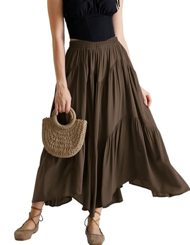 Maxi Skirts for Women High Waist Flowy Long Skirt Renaissance Skirt with Pockets Dark Brown M | Amazon (US)