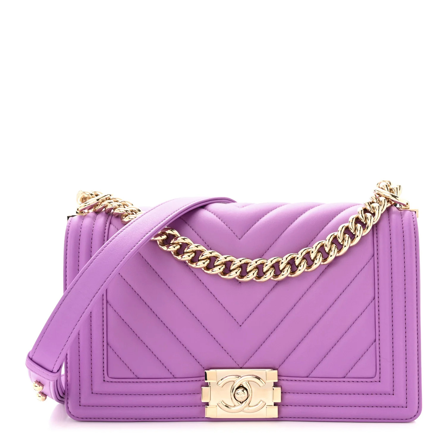 Lambskin Chevron Quilted Medium Boy Flap Purple | FASHIONPHILE (US)