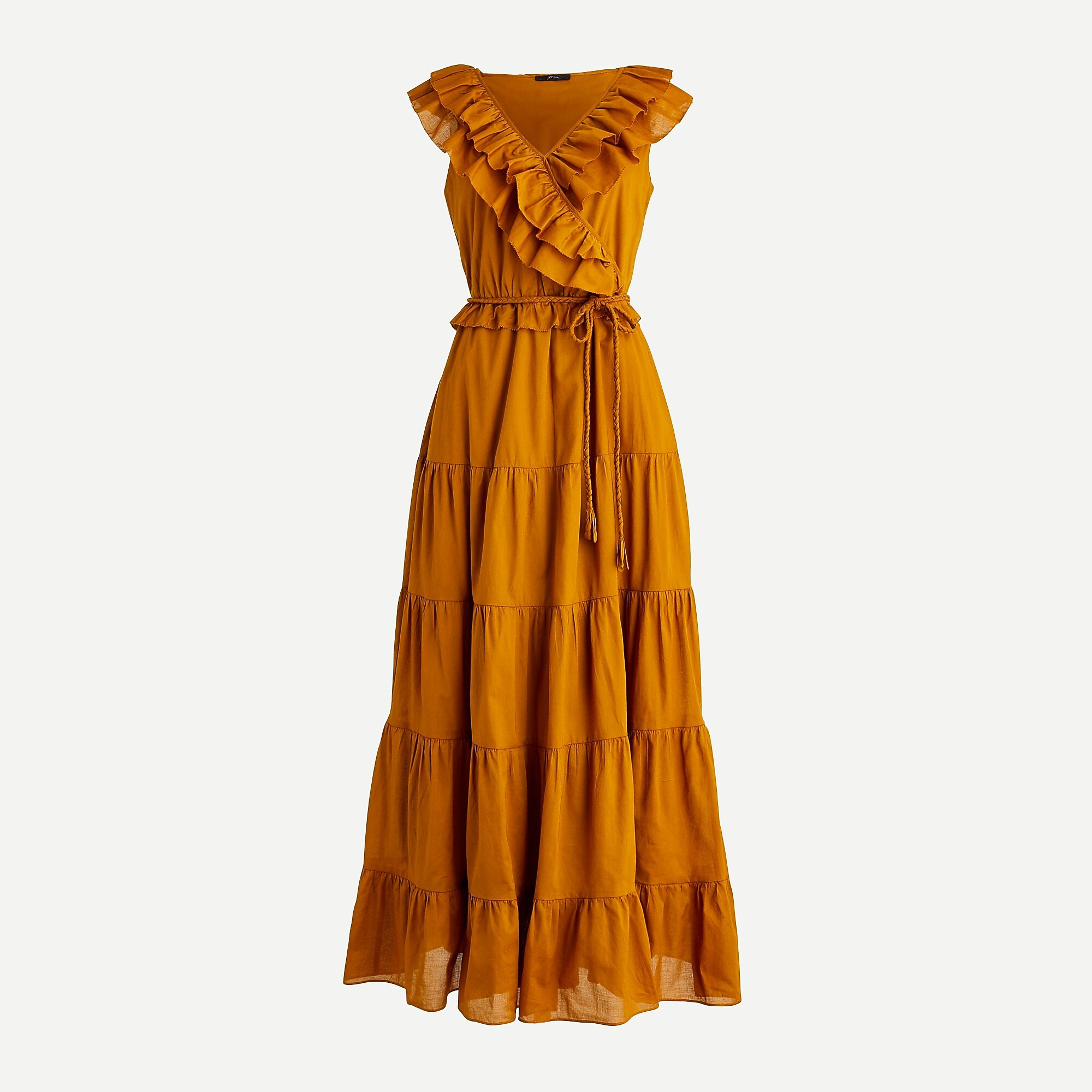 Ruffle-front maxi dress with braided belt | J. Crew US