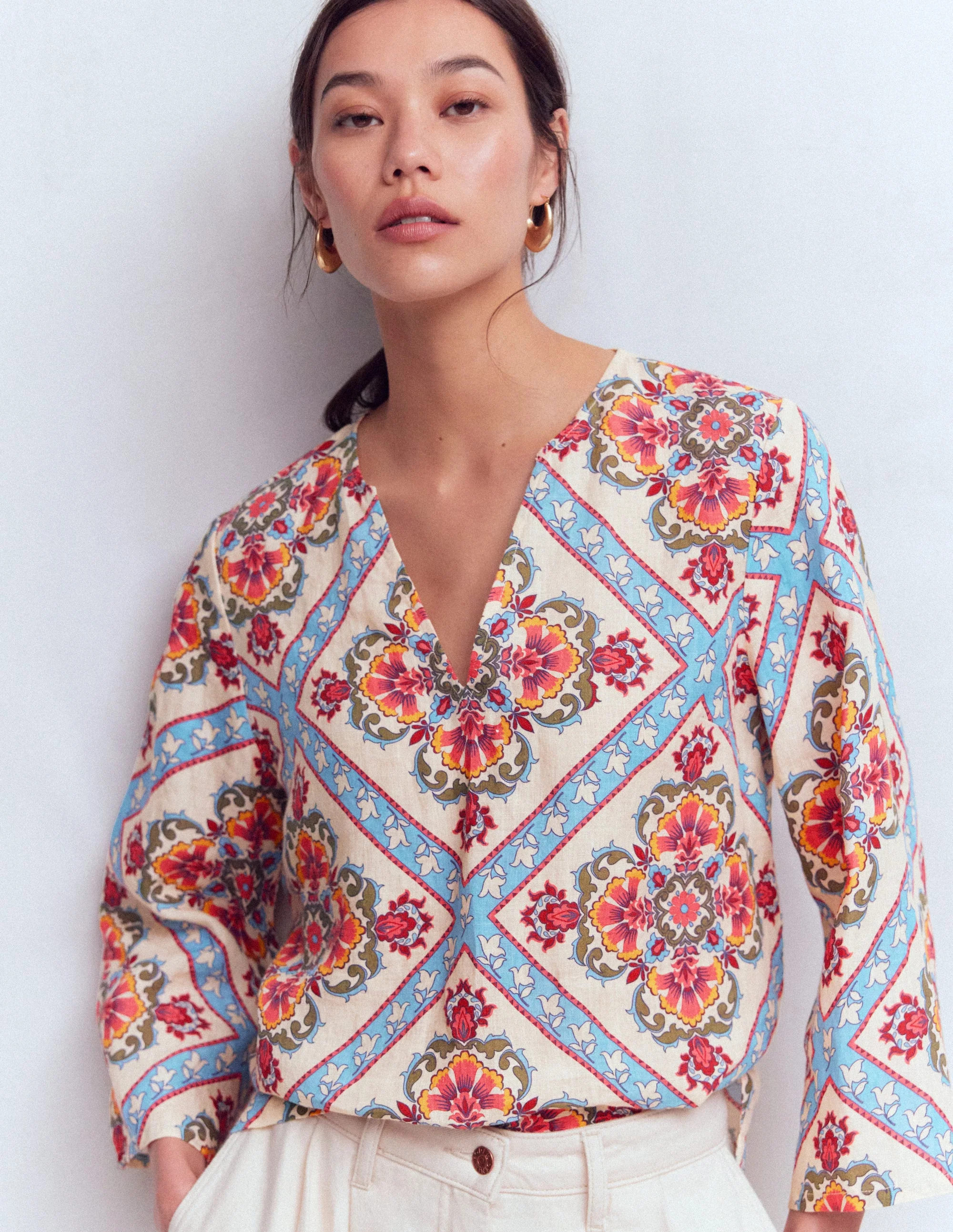 Cleo Linen Top-Floral tile Placement | Boden (US)