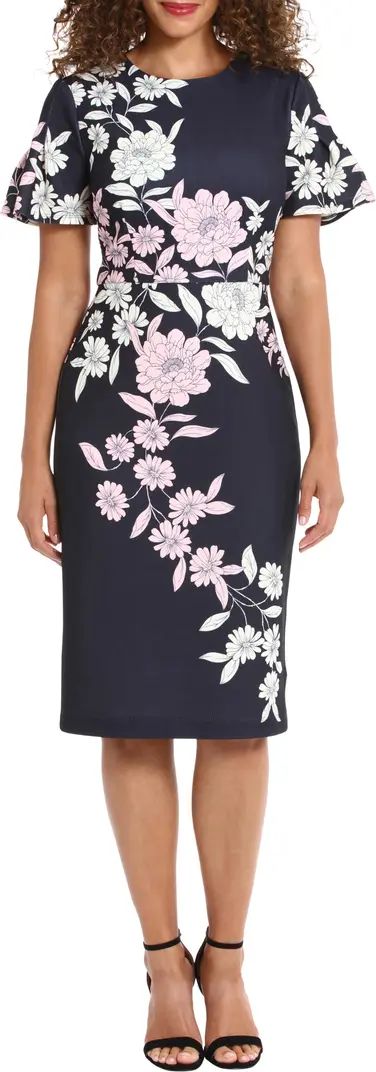 Floral Short Sleeve Midi Sheath Dress | Nordstrom Rack