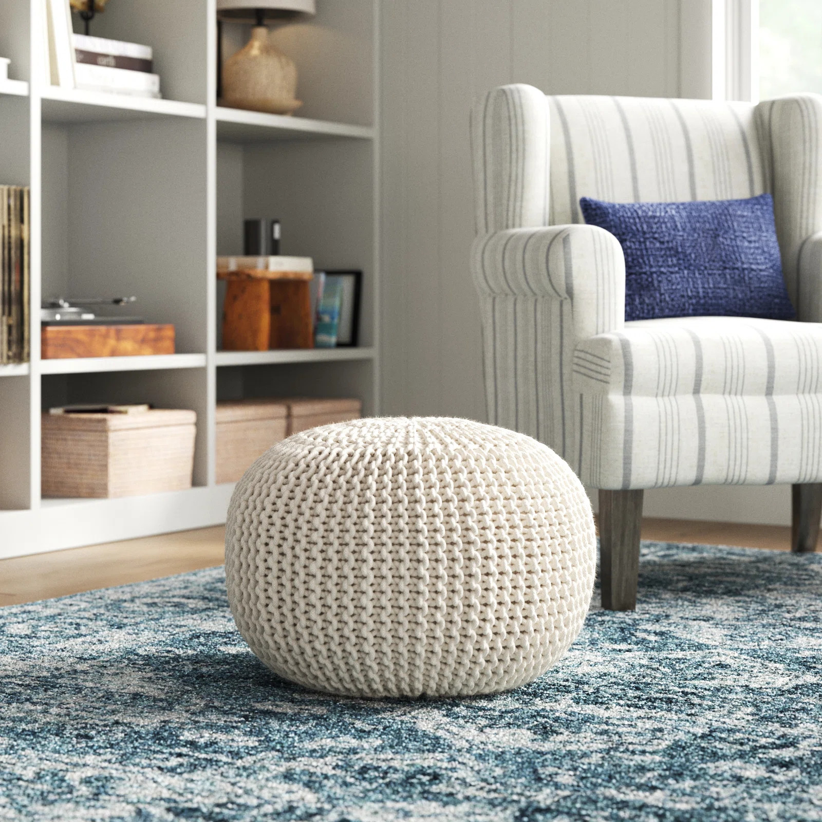 Kylie 20" Wide Round Indoor/Outdoor All-Weather Polyester Woven Pouf Ottoman/Footstool by Jaipur ... | Wayfair North America