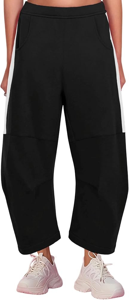 UANEO Women's Barrel Leg Pant Wide Leg Elastic Waisted Track Pants Trousers Casual Palazzo Stripe... | Amazon (US)