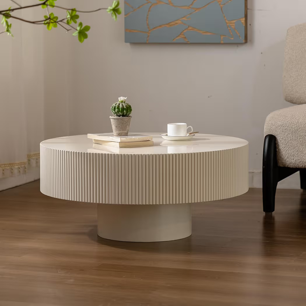 Round Drum Coffee Table for Living Room Modern Handcraft Fluted Center Tables with Sturdy Pedesta... | Amazon (US)