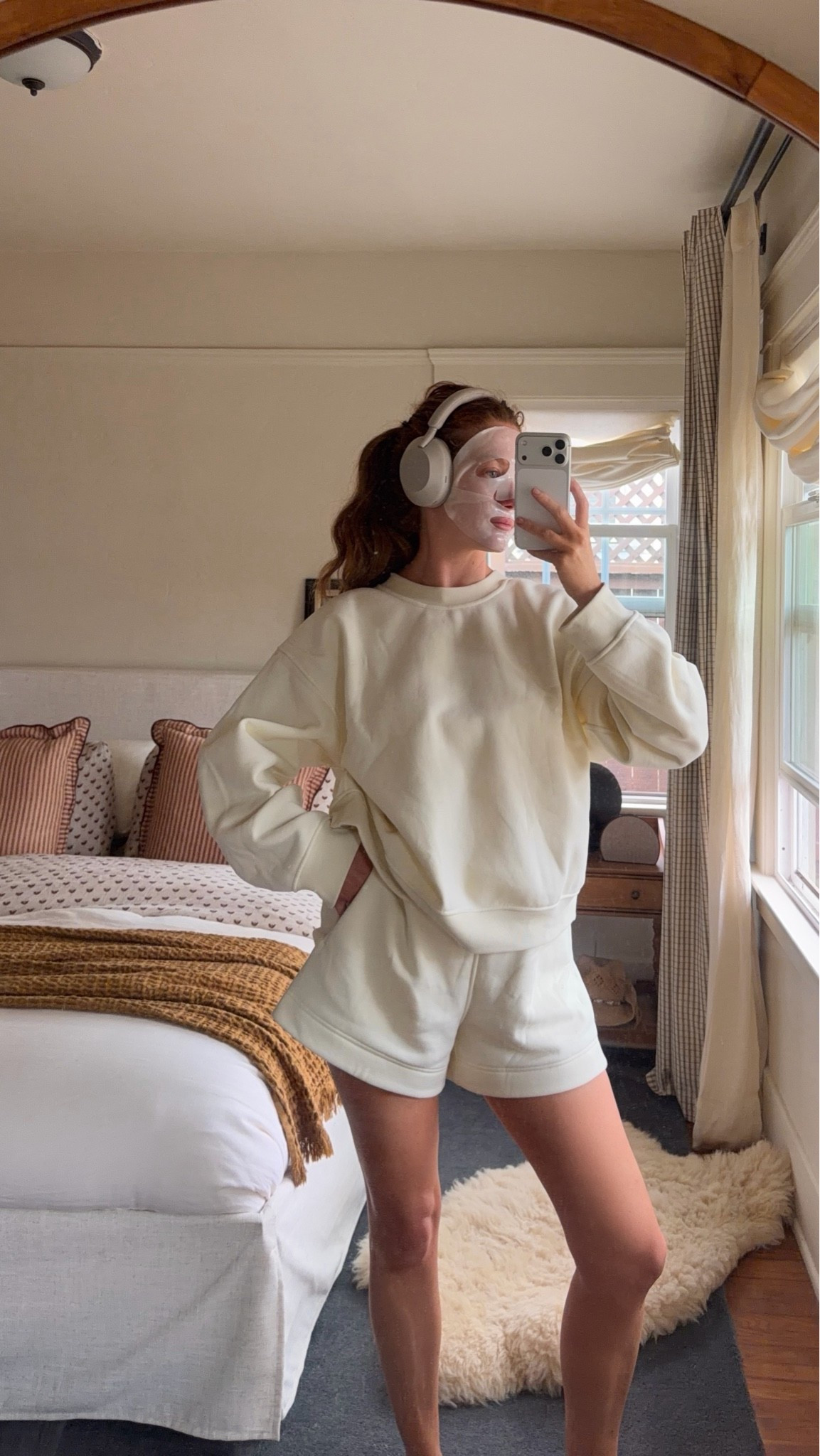 Cutie sweat set from Lululemon, wearing a large in the top & medium in the bottom !! thick/cozy fleece material