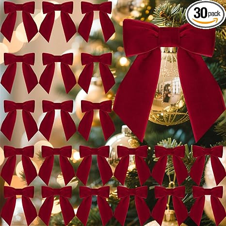 30 Pcs Velvet Ribbon Bows 5" x 4" Pre Tied Christmas Velvet Bows with Twist Tie for Gift Packagin... | Amazon (US)