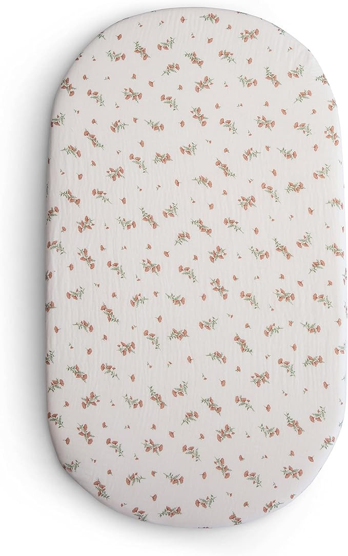 mushie Extra Soft Bassinet Muslin Crib Sheet | 30" x 16" (Pink Flowers) | Amazon (US)