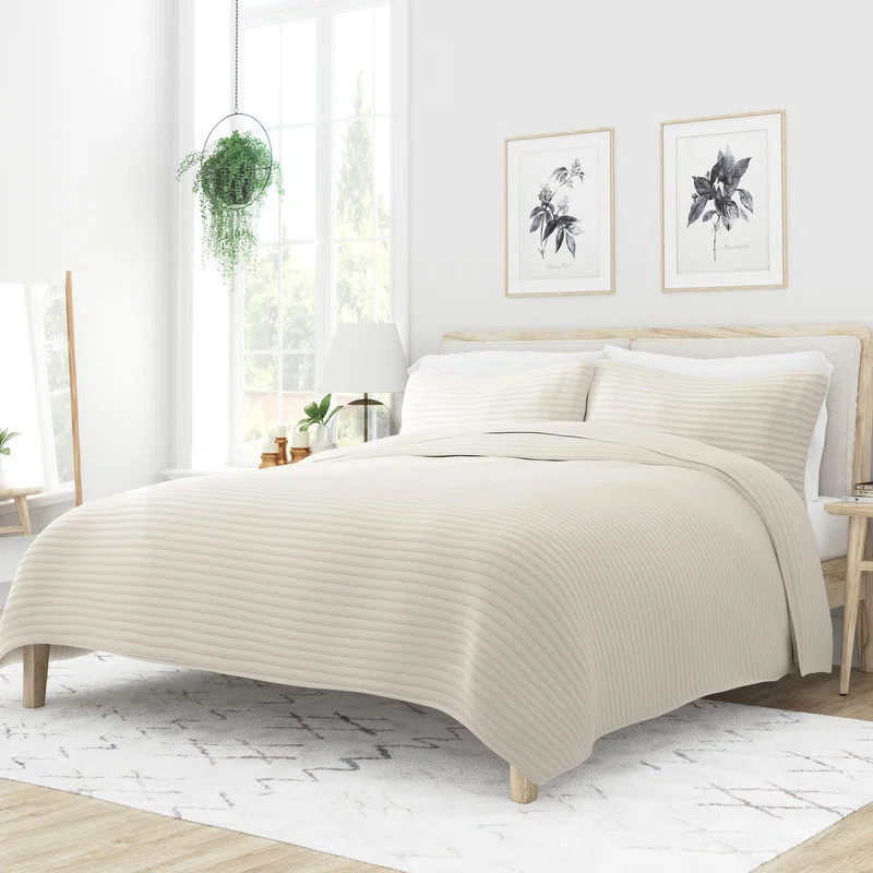 Becky Cameron Lightweight All Season Stripe Stitch Quilt Set with Shams | Wayfair North America