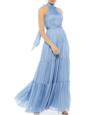 Mac Duggal Halter Mock Neck Sleeveless Tie Back Tiered Dress | Dillard's | Dillard's