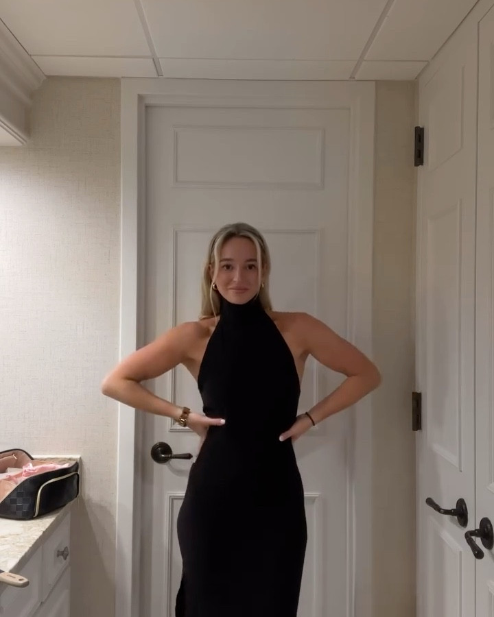 Dress is Norma Kamali - Amazon velvet one listed this one on isn’t velvet 
Exact shoes 
MK watch rose gold 