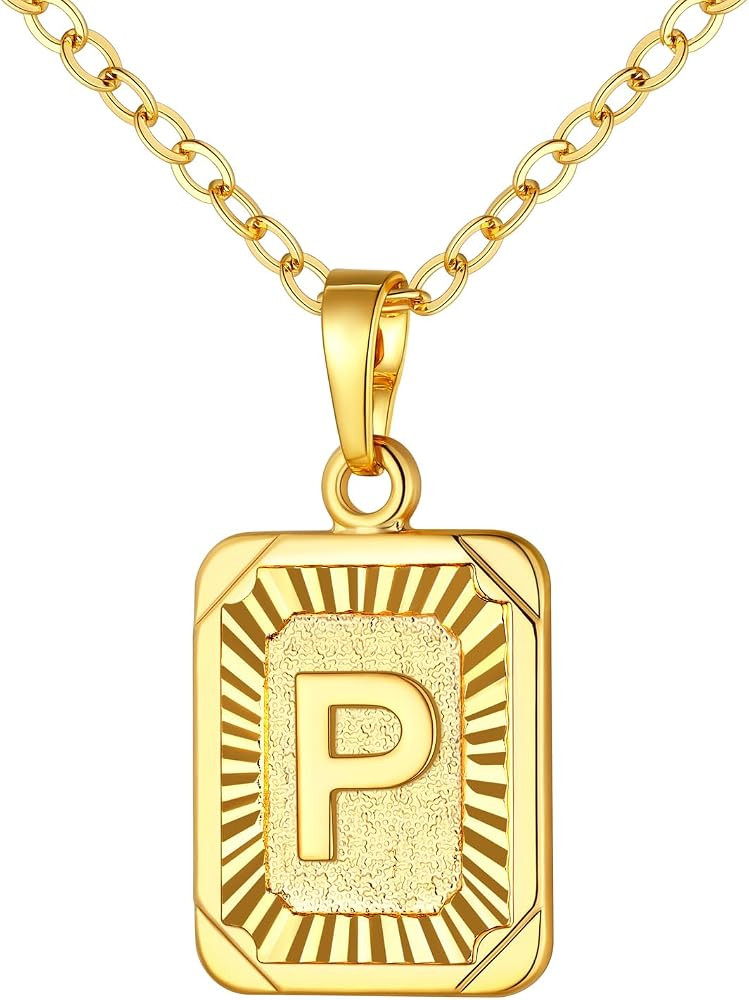 U7 Initial Necklaces for Women, Square Letter Pendant Necklace | Amazon (US)