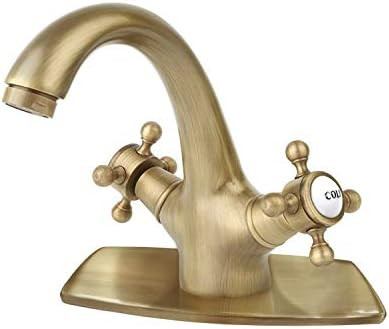 Bathroom Sink Faucet Antique Brass Single Hole Cold and Hot Double Handle Cross Knobs Vanity Vess... | Amazon (US)