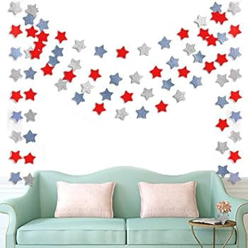 6 Pack Patriotic Star Streamers Garland Red White Blue Bunting Banner Paper Hanging Decorations f... | Amazon (US)