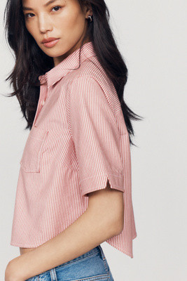 Merritt Short-Sleeve Cropped Buttondown Shirt | Anthropologie (US)