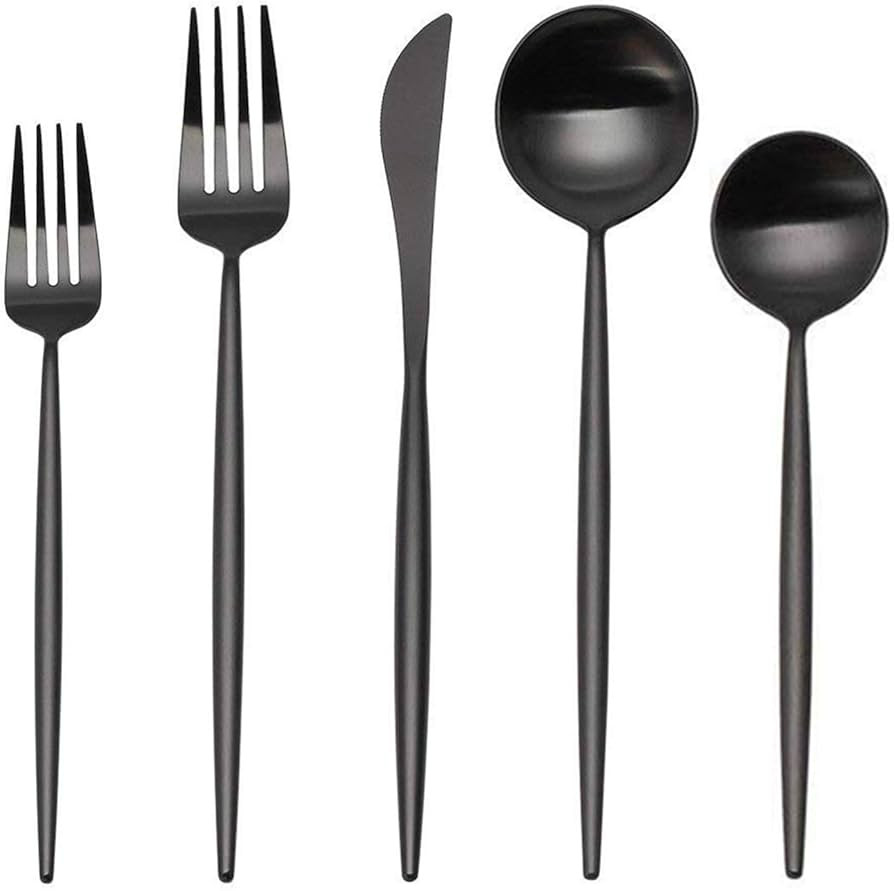 Matte Black Silverware Set, sharecook 20-Piece Stainless Steel Satin Finish Flatware Set Service ... | Amazon (US)