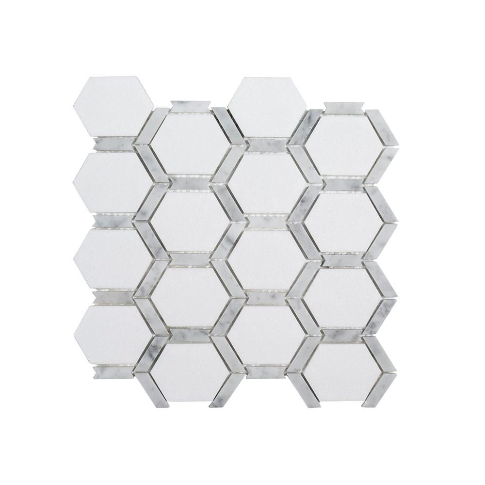 Jeff Lewis Norton White 11.75 in. x 11.875 in. Hexagon Semi Polished Marble Wall and Floor Mosaic... | The Home Depot