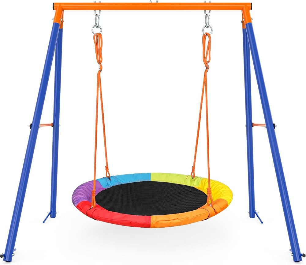 Swing Sets for Backyard, Outdoor Toys for Kids, A-Frame Out Playset Holds 440 lbs with 40" Saucer... | Amazon (US)