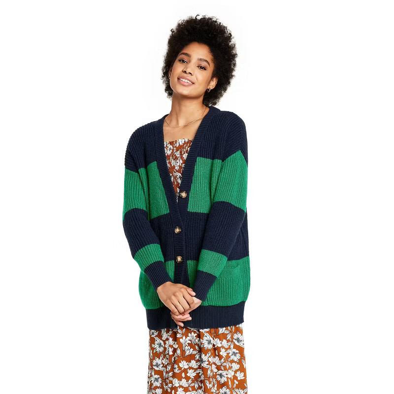 Women's Rugby Stripe Cardigan Sweater - La Ligne x Target Green/Navy | Target
