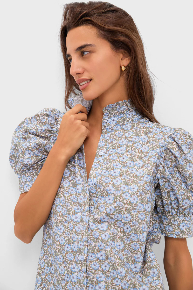 Dusty Blue and Brown Floral Louisa Midi Dress | Tuckernuck (US)