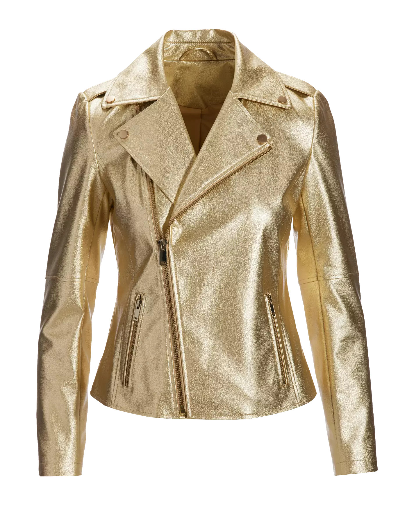 Metallic Faux Leather Moto Jacket - Gold | Boston Proper | Boston Proper