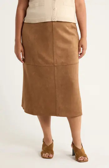 MAX STUDIO A-Line Faux Suede Skirt in Vicuna at Nordstrom Rack, Size 2X | Nordstrom Rack