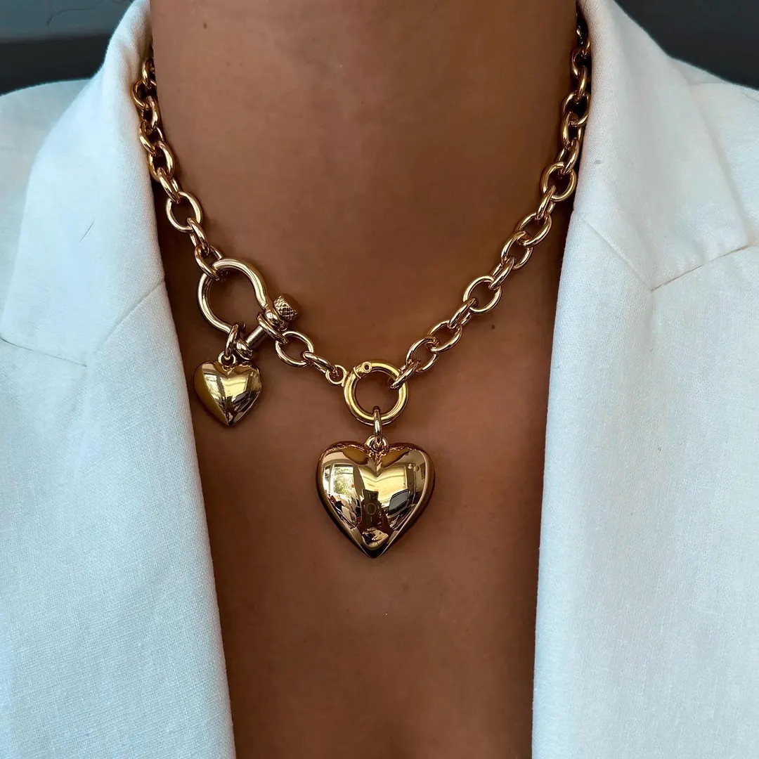 Gold Puff Heart Necklace | Heart Necklace, Puffy Heart Necklace, Puffed Heart Pendant, Chunky Hea... | Etsy (US)